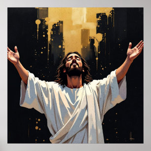 Poster Jésus-Christ Notre Sauveur Noir et Or