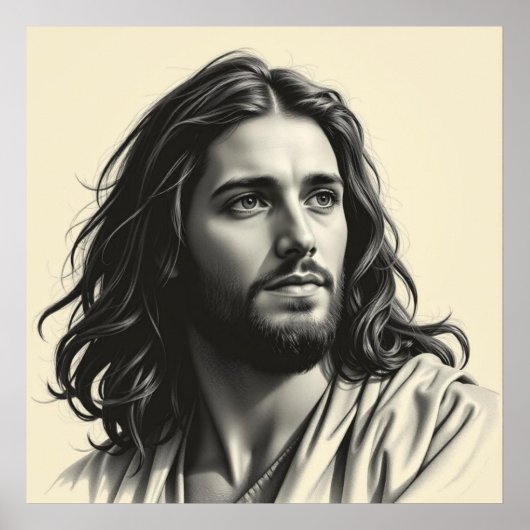 Poster Jesus Christ - Portrait artisanal de charbon de bo (Devant)