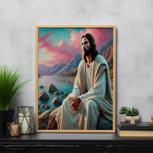 Poster Jésus Christ regarde vers l'horizon céleste