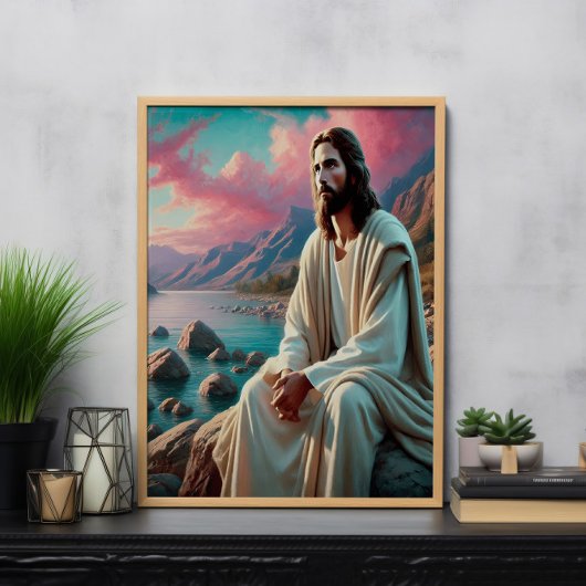Poster Jésus Christ regarde vers l'horizon céleste
