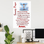 Poster Jésus cloué à une croix de bois la prière de sérén (Bureau à domicile)