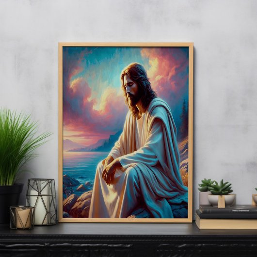 Poster Jésus Contemplation à côté des eaux calmes