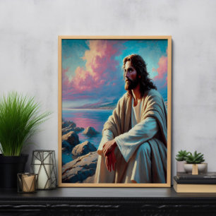 Poster Jésus Contemplation À Côté Du Littoral Majestueux