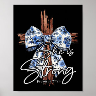 Poster Jesus Cross Floral Blue Coquette Bow Elle Est Fort