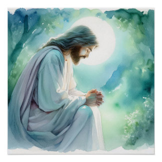 Poster Jésus dans l'aquarelle de prière