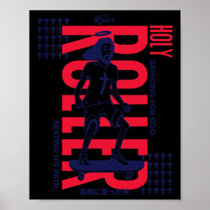 Poster Jésus de skateboard drôle Holy Roller Street Art S