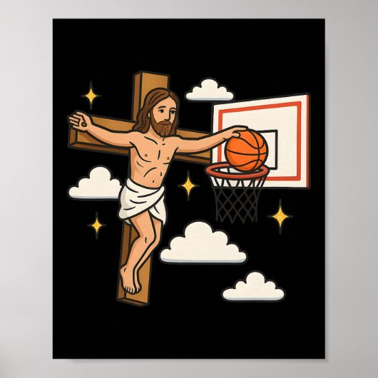 Poster Jesus Dunk Drôle Christianisme Jésus Joue (Devant)