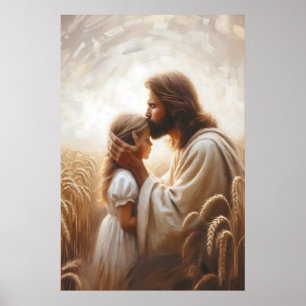 Poster Jésus embrassant fille Jésus et enfant peinture Ch
