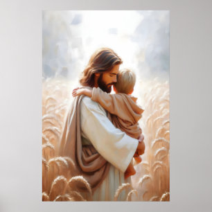 Poster Jésus embrassant garçon Jésus et enfant Jésus et e