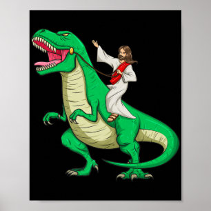 Poster Jesus équitation Dinosaur drôle Parodie Tyrannosau