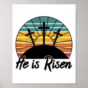 Poster Jésus est ressuscité Rétro 70s Croix chrétienne Re