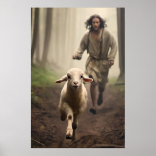 Poster Jésus et Agneau Jésus quitte les 99 Jésus et Brebi