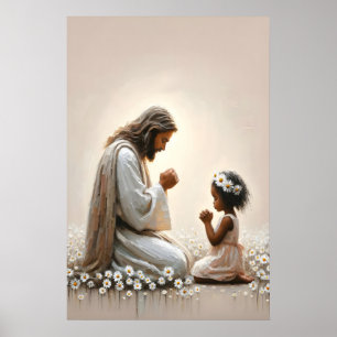 Poster Jésus et bébé Jésus et enfant noir chrétien