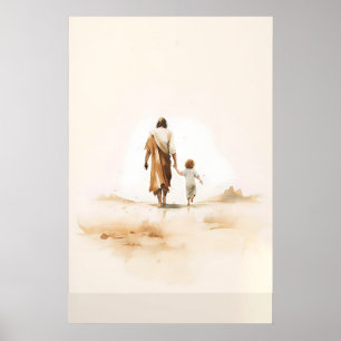 Poster Jésus et Enfant Aquarelle Art Chrétien pour la Nur