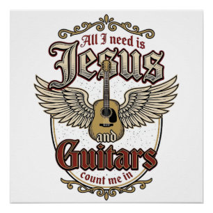 Poster Jésus et guitares Guitare chrétienne vintage