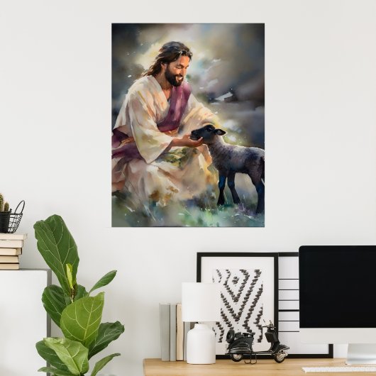 Poster Jésus et le mouton perdu (Bureau à domicile)