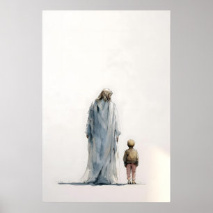 Poster Jésus et petit garçon – Aquarelle contemplative