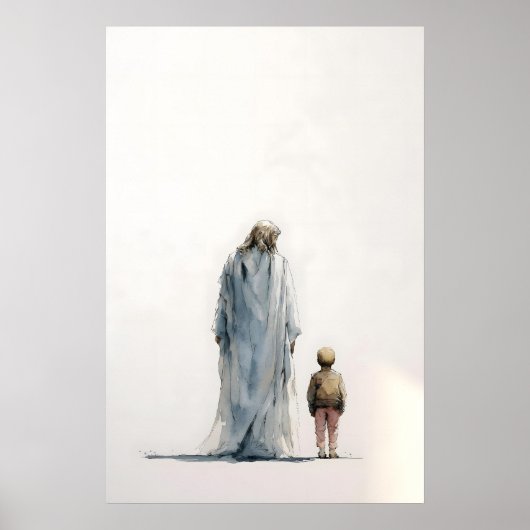 Poster Jésus et petit garçon – Aquarelle contemplative (Devant)