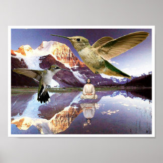 Poster Jésus flottant sur l'eau méditant sur le lac