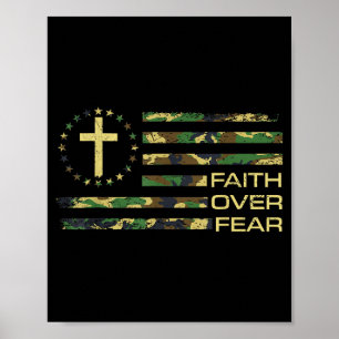 Poster Jésus Foi Sur La Croix Camo Drapeau Américain Usa
