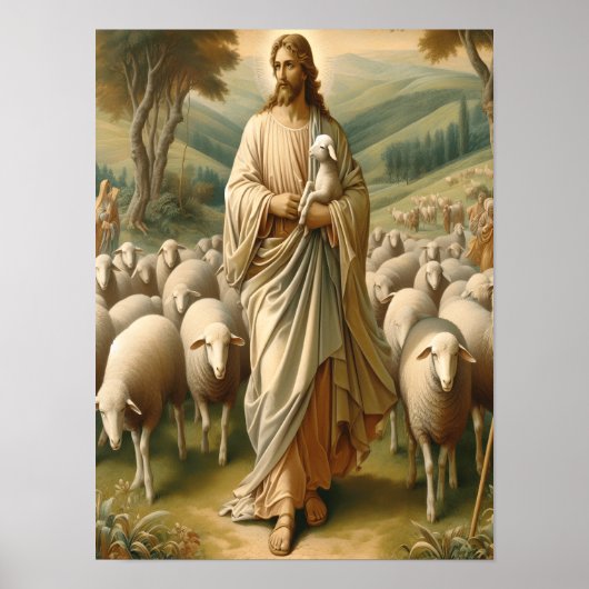 Poster Jésus Guidez les moutons à travers les pâturages v (Devant)