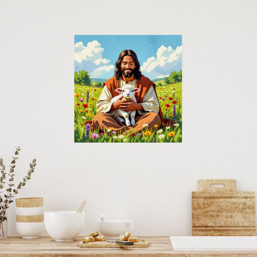 Poster Jesus holding a Lamb | Religious Easter (Cuisine)