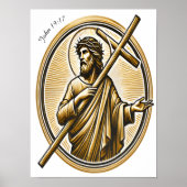 Poster Jésus levant Croix d'or avec amour (Devant)