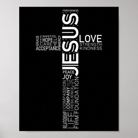Poster Jesus Love Blanc sur le design de croix chrétienne (Devant)
