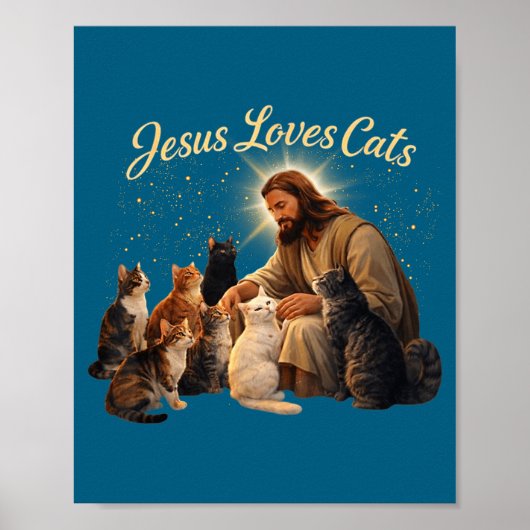 Poster Jesus Loves Cats Christian Cat Lover Jesus Hugs Ca (Devant)