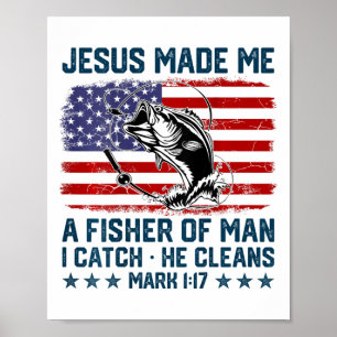 Poster Jésus M'a Fait Un Pêcheur D'Homme Drapeau Américai