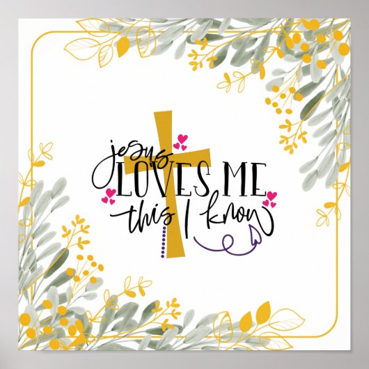 Poster Jésus m'aime Ce que je connais, Croix et Fleurs (Devant)