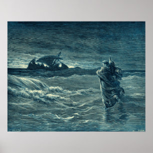 Poster Jésus marchant sur la bible de la mer