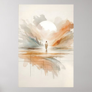 Poster Jésus marchant sur l'eau aquarelle inspirante