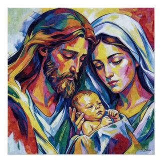 Poster Jésus Marie et Joseph huile expressionniste