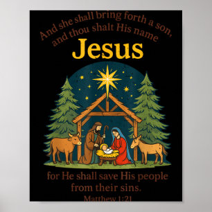 Poster Jésus Nativité Chrétien Noël Bible Pjs Tout-Petits