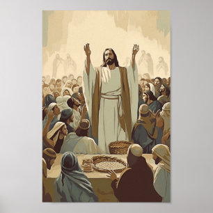 Poster Jésus nourrit la 5000 Christ Bible Verses Histoire
