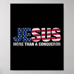 Poster Jésus Plus Qu'Un Conquérant Drapeau Américain