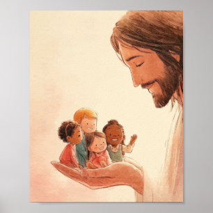 Poster Jésus prenant soin des enfants Illustration