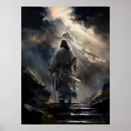 Poster Jésus Randonnée La Montagne (Devant)
