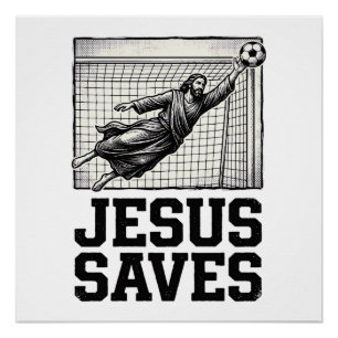 Poster Jesus Sauve Gardien de Football T-Shirt Gravure Vi
