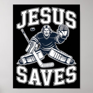Poster Jésus Sauve – Humour de Hockey Pour Joueurs Chréti