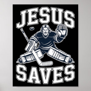 Poster Jésus Sauve – Humour de Hockey Pour Joueurs Chréti