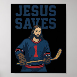 Poster Jésus Sauve Humour Gardien de but de Hockey Chréti