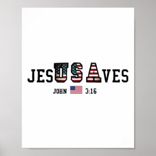 Poster Jésus Sauve Jésus Sauve Drapeau Américain Usa Patr