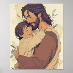 Poster Jésus serrant un enfant dans ses bras – Réconfort