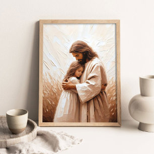 Poster Jésus serrant une petite fille dans ses bras, Art