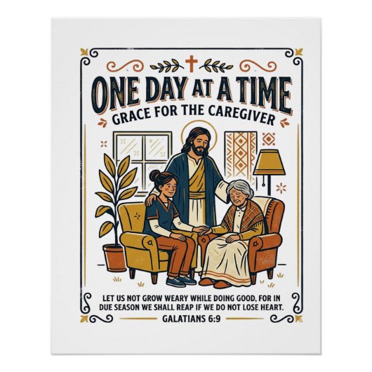 Poster Jésus Soignant Parents Âgés Graphique Tee Christi (Devant)