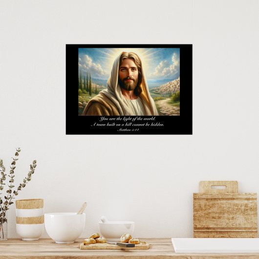Poster Jésus souriant sous un ciel céleste (Cuisine)