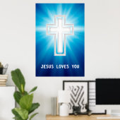 Poster Jésus t'aime | Croix religieuse (Bureau à domicile)