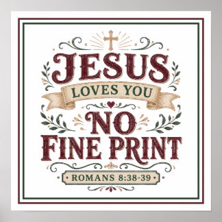 Poster Jésus t'aime sans petite imprimé citation chrétien